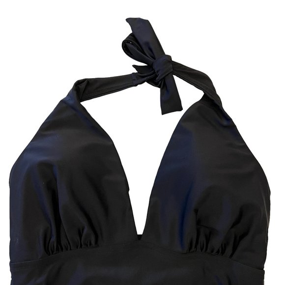Always Classy! DKNY Black Ruched Halter Neck One-Piece Swim Suit Size XL - Picture 7 of 10